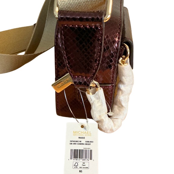 Michael Kors Masie Camera Crossbody Bag Oxblood Snakeskin Leather NWT $ - Picture 2 of 5